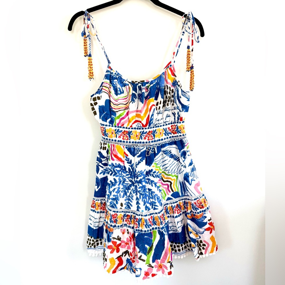 FARM RIO Wild Brazil Tie-Shoulder Cotton Colorful Mini Dress Sz S NWT Intermix
